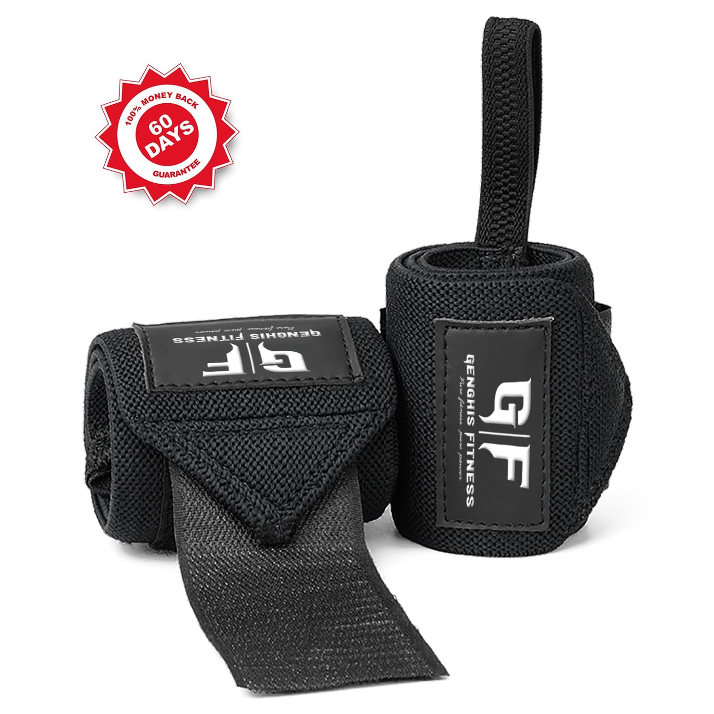 Genghisfitness Weightlifting Wrist Wraps Pair For Powerlifting (12", Grey with White Stripes)