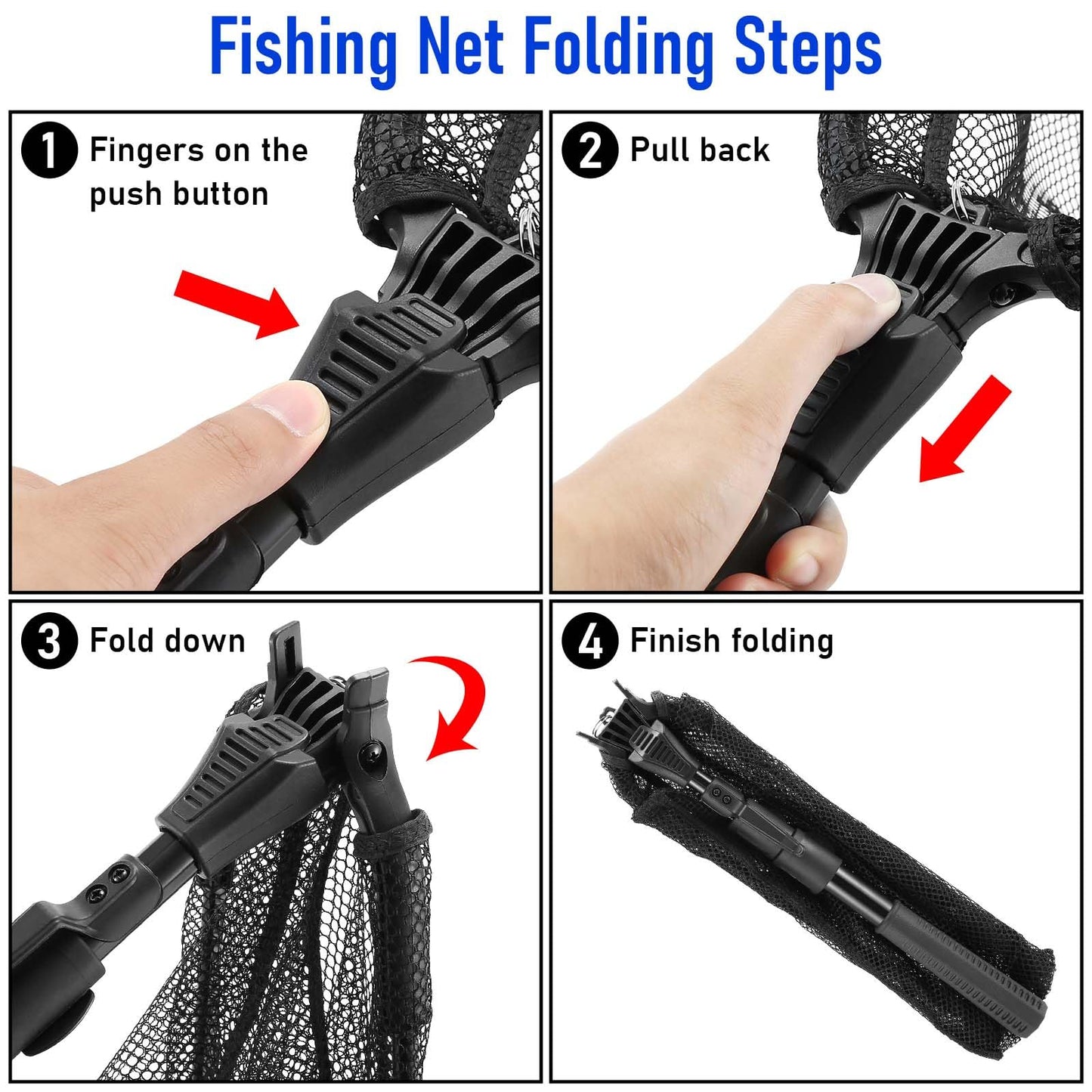 Fishing Net with Handle, Telescoping & Folding Fish Net for Easy Transport & Storage, Durable Freshwater & Saltwater Fishing Gear for Kids & Adults, Compact & Portable Design