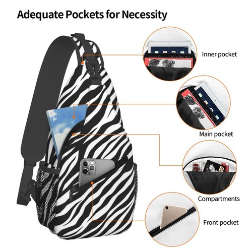 SURERUIM Zebra Print Sling Bag - Black and White Zebra Fur Pattern Crossbody Chest Shoulder Bag - Cute Animal Skin Backpack for Women and Men - Casual Gym Travel Hiking Daypack