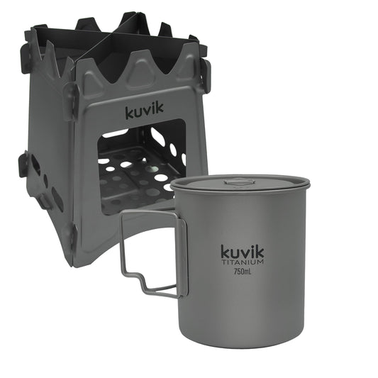 Kuvik Titanium Wood Stove & 750ml (25.4 oz) Titanium Pot Bundle