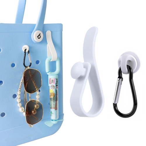 Vagocom Hook Set Charms Accessories for Bogg Bags and Simply Southern Tote - Insert Hook Holder with Small Key Chain Clip for Small & Large Beach Tote - Multiple Color Options(White)