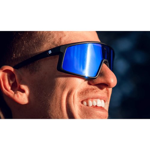 Optic Nerve Unisex Stone Cat Polarized Sport Sunglasses, Matte Black - Smoke w/Blue Mirror Lens