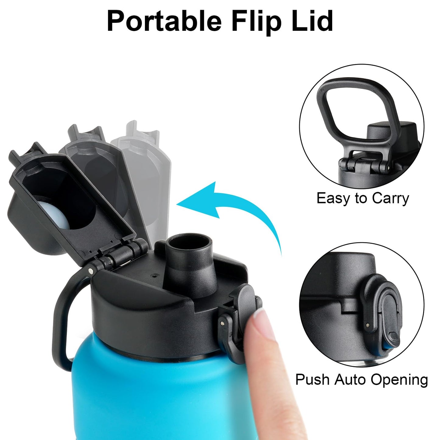 Auto Spout Lid for Bubba Trailblazer 24 32 40 oz Water Bottle, 2 Pack Lid Compatible with Bubba Flo Kids 16oz Wide Mouth Water Bottle, Portable Replacement Cap（2pcs）