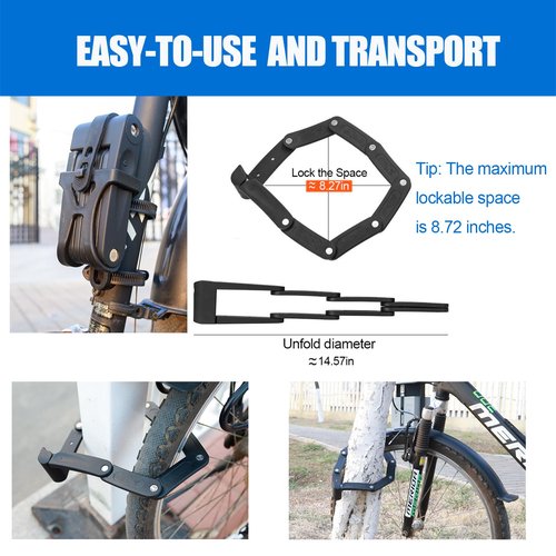 Compact Folding Bike Lock, 2.3ft Portable Heavy - Duty Anti - Theft High - Security Bicycle Chain Lock with Keys & Lock Bracket, Shear - Resistant Alloy Folding Lock for Bikes, E - Scooters & Ebikes
