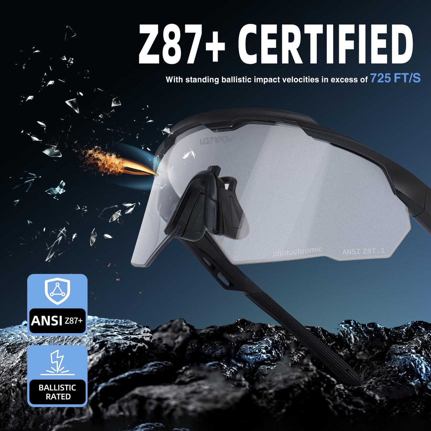 VOZAPOW Shooting Glasses Anti Fog with High Definition Lenses, ANSI Z87+ Certified Tactical Safety Glasses for Men Women