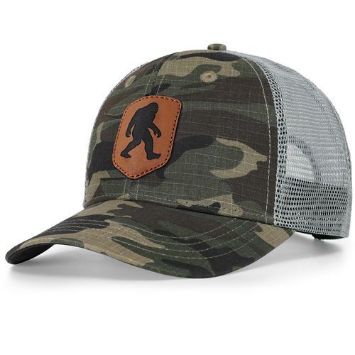 Pnkvnlo Mesh Bigfoot Hat Leather Cap for Men- Great Snapback Closure Sasquatch Hat for Hunting & Hiking-Leather-Camo