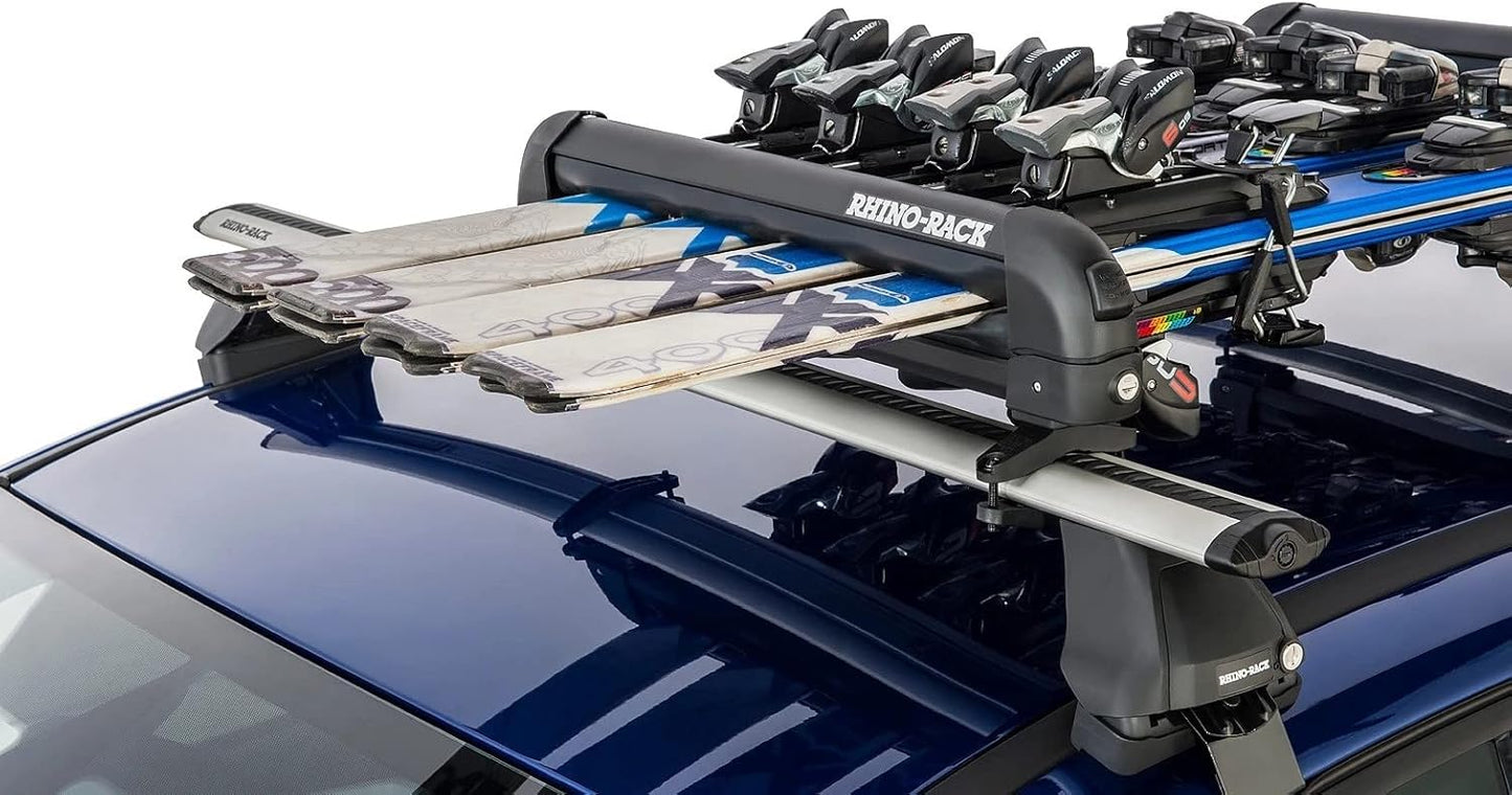 Rhino-Rack Carrier for Skis, Snowboards, Fishing Rods, Paddles, Skateboards, Water Skis, Wakeboard & More, Universal Mounting, Easy to Use, Locking, Lightweight & Heavy Duty, Suitable for All Vehicles