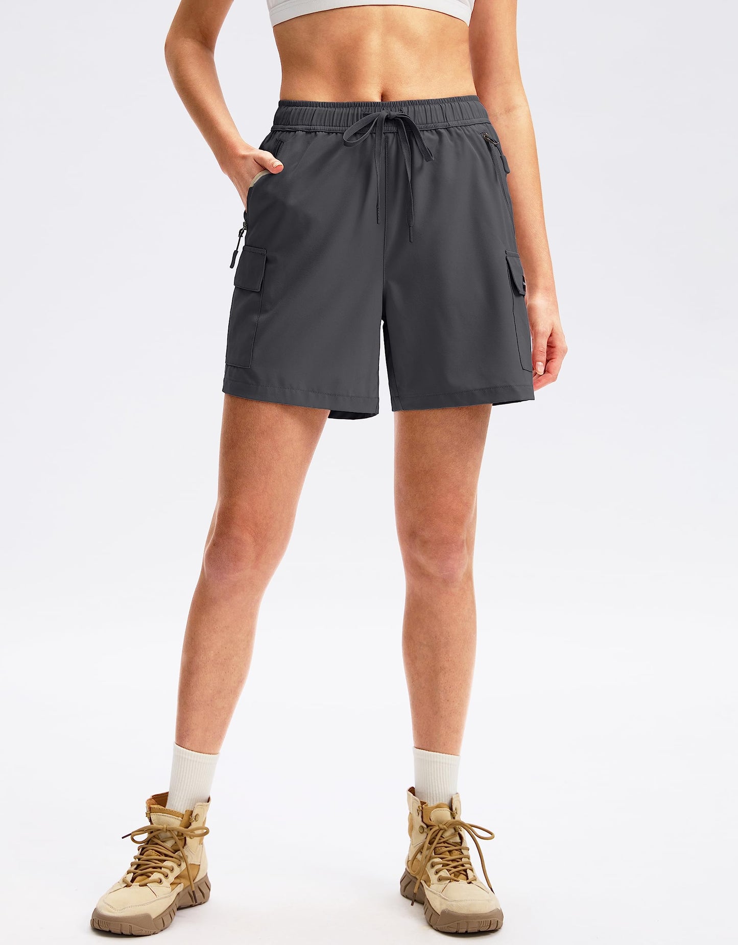 SANTINY Women's 5''/ 7''/9'' Hiking Cargo Shorts Quick Dry Lightweight Summer Shorts for Women Athletic Golf Zipper Pockets(Dark Grey_M)