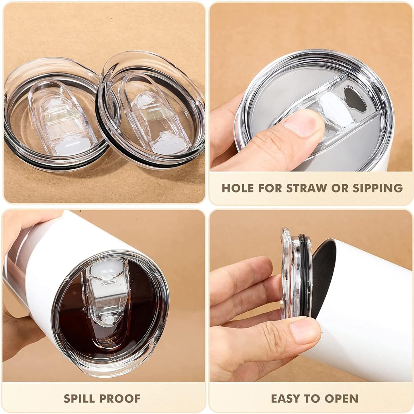 20 oz skinny tumbler lid replacement Plastic Lids Splash Resistant Covers Spill Proof Skinny Cup Covers for Mouth Tumbler Cooler Cup (Clear, 2Pack)