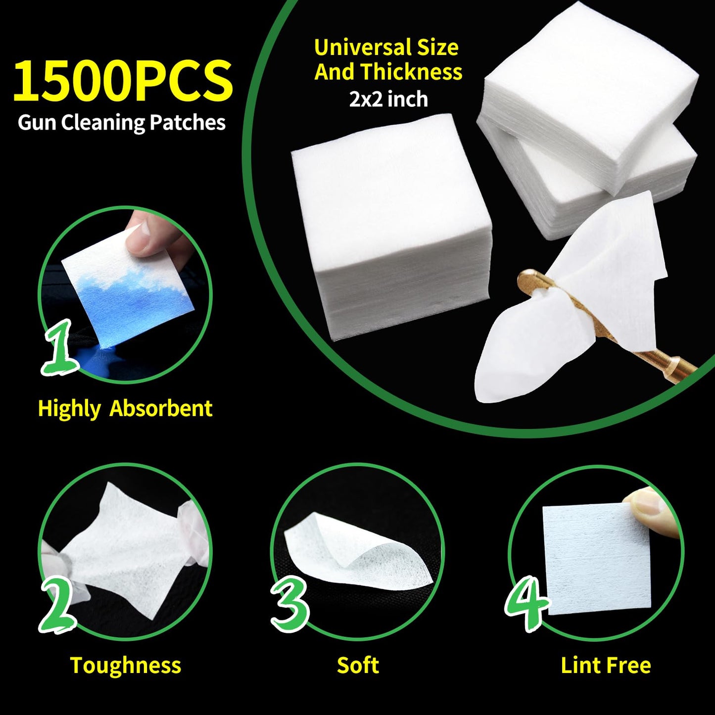 ILANSIN 1500PCS Gun Cleaning Patches+30ml CLP Oil,2"x2" Lint Free Gun Cleaning Cloth,Professional Wipes for Shot Pistol and All Caliber of Firearms. Store in a Box Can Store Gun Cleaning Kit
