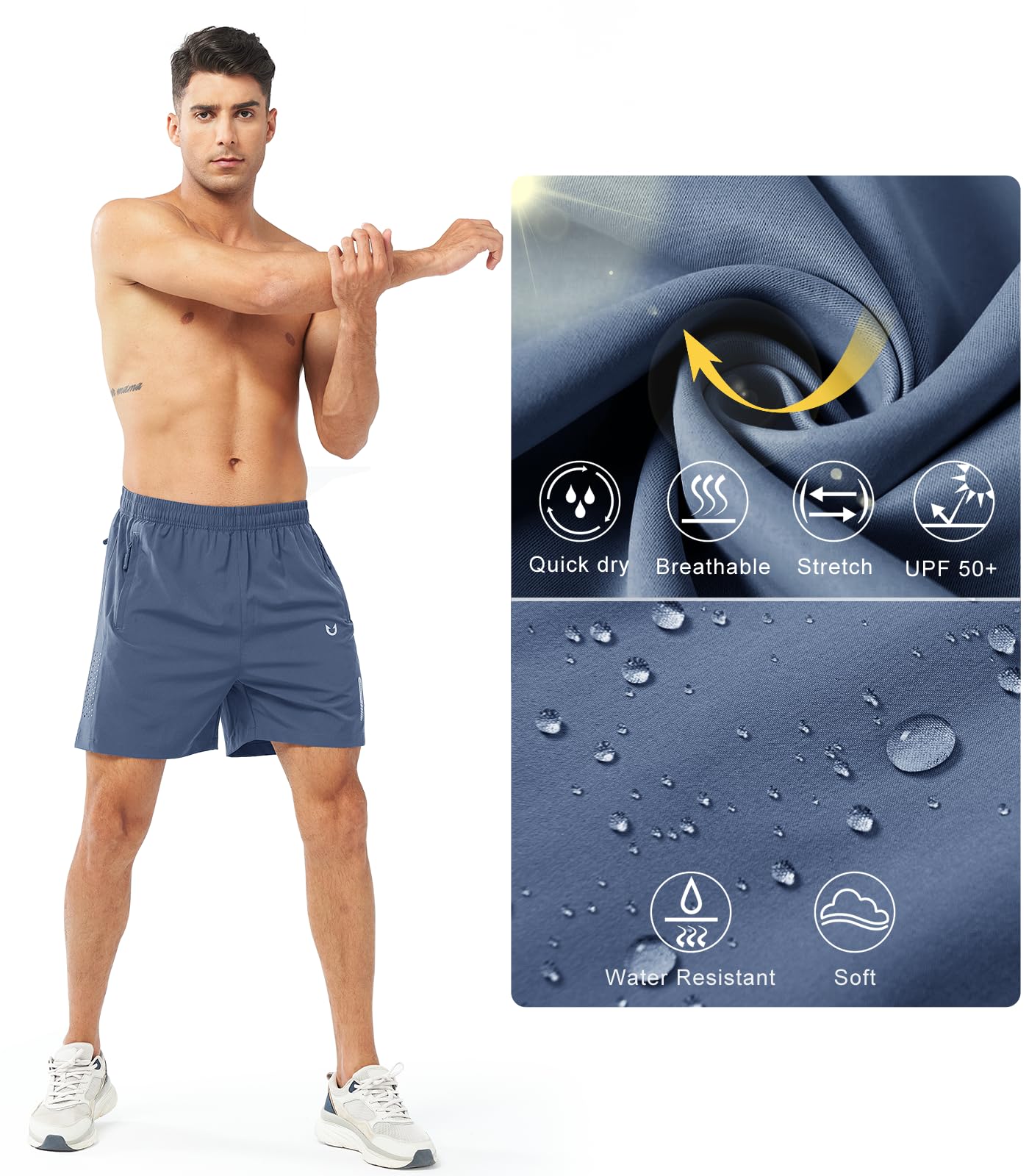 NORTHYARD Men's Athletic Running Shorts Gym Workout 7"/9"/5" Quick Dry Lightweight Sports Basketball Tennis 3 Zipper Pockets FEDERALBLUE-5inch S