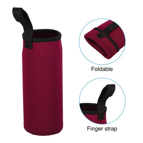 PATIKIL 65mmx180mm Water Bottle Sleeve, 4 Pack Neoprene Insulated Bottle Bag Holder Carrier Pouch with Finger Strap, Wine Red