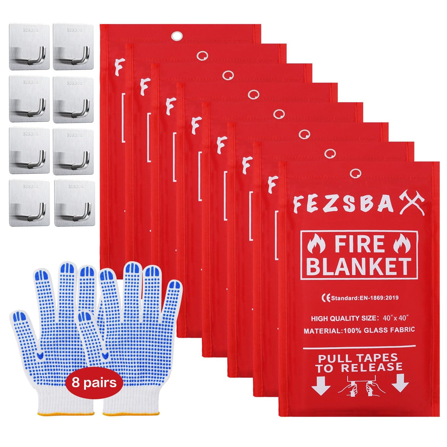 FezsbaX Emergency Fire Blankets,Fire Safety Blanket for Kitchen Home, Fire Supression Blanket Good for School Safety, Fireplace, and Camping,Hurricane Preparedness Items (8, Pack 40x40 inches)