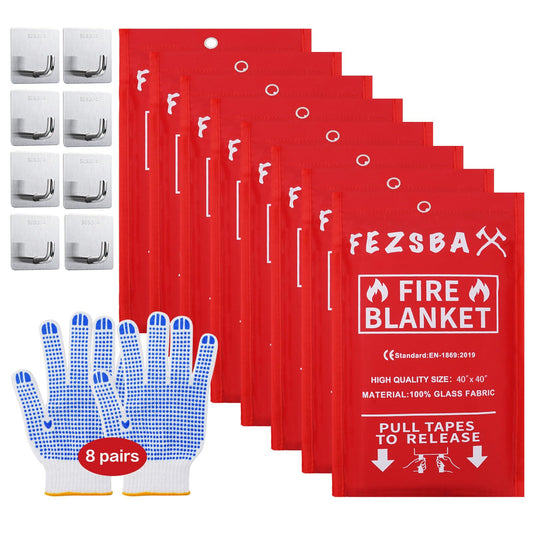 FezsbaX Emergency Fire Blankets,Fire Safety Blanket for Kitchen Home, Fire Supression Blanket Good for School Safety, Fireplace, and Camping,Hurricane Preparedness Items (8, Pack 40x40 inches)