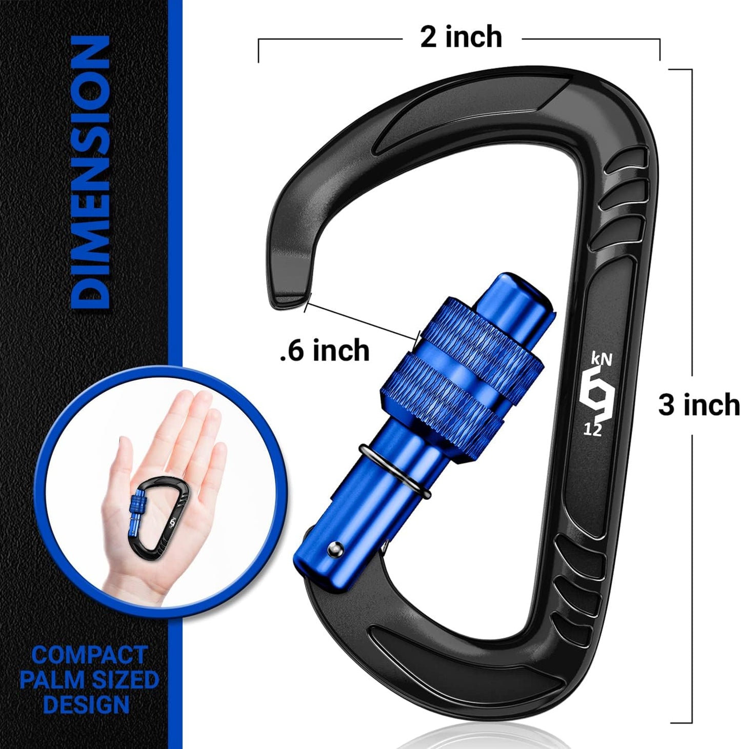 12kN (2697 lbs) Heavy Duty, Locking, Auto Locking, Wiregate Carabiner Clips, for Securing Pets, Outdoor, Camping, Hiking, Hammock, Dog Leash Harness, Keychains
