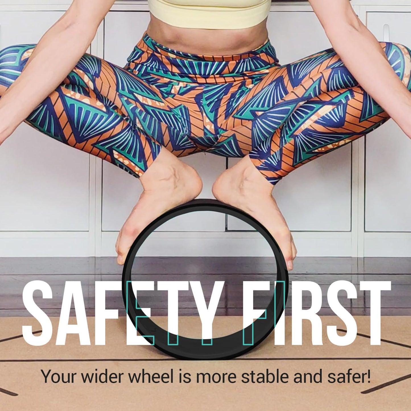 Extra Wide Yoga Wheel - Safer, Comfortable, more Stable Back Roller. Exercise Guide included. Perfect for Beginners. Great Back Stretcher. Improve posture. Large Jumbo Yoga Wheel for back pain.