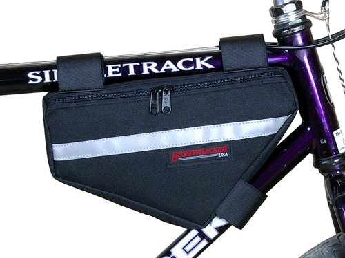 Bushwhacker Laredo Black Bicycle Frame Bag with Reflective Trim – Cycling Triangle Pack for Top and Down Tube – Rear and Front Accessories Bike Storage