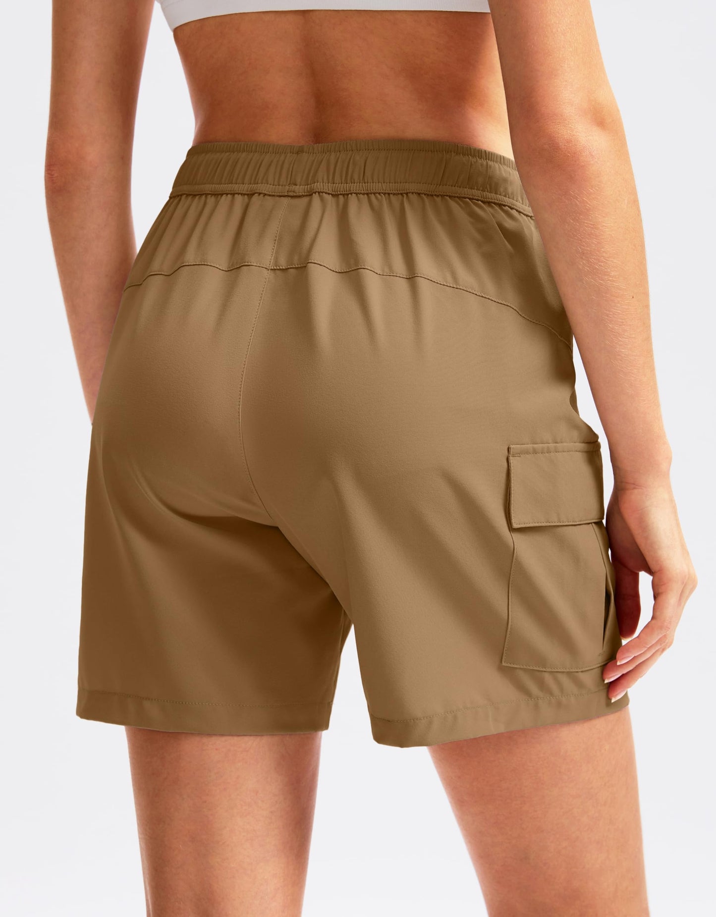 SANTINY Women's 5''/ 7''/9'' Hiking Cargo Shorts Quick Dry Lightweight Summer Shorts for Women Athletic Golf Zipper Pockets(Dark Khaki_L)