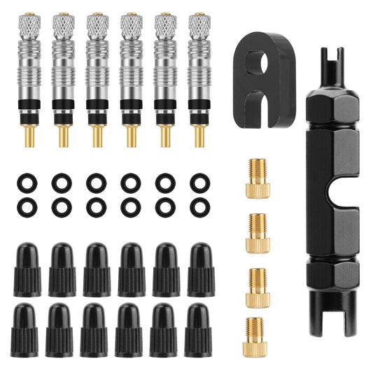Oumers Bicycle 36PCS Presta Valve Sets, Schrader Adapter, 2-in-1 Presta Valve Core Tool, Portable Storage Box
