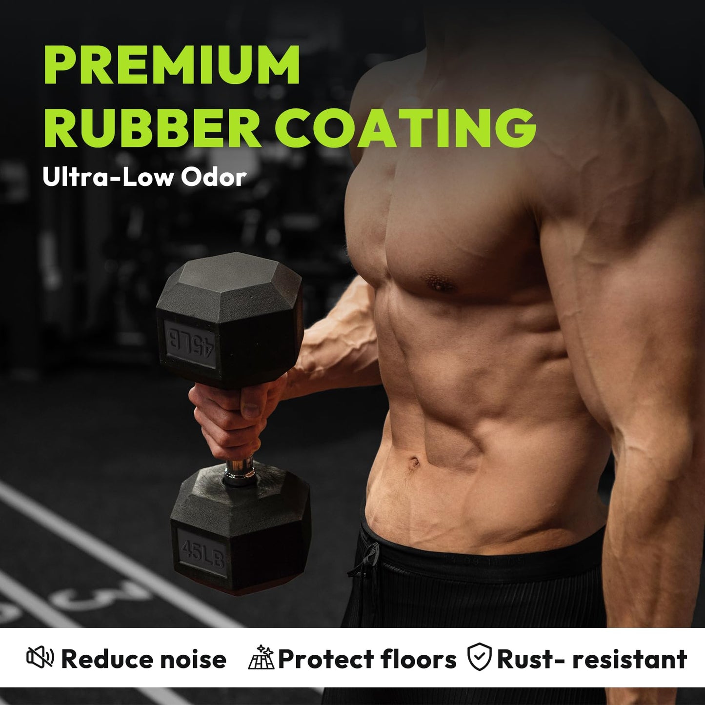 HANDBODE Hex Dumbbell Rubber Encased Exercise & Fitness Dumbbells, Hand Weight For Strength Training / 27.5LB