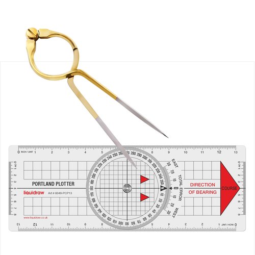 Liquidraw Portland Course Plotter Navigation Divider Kit Marine Sailing Nautical Protractor Single Handed Straight Divider Solid Brass 8"", Transparent