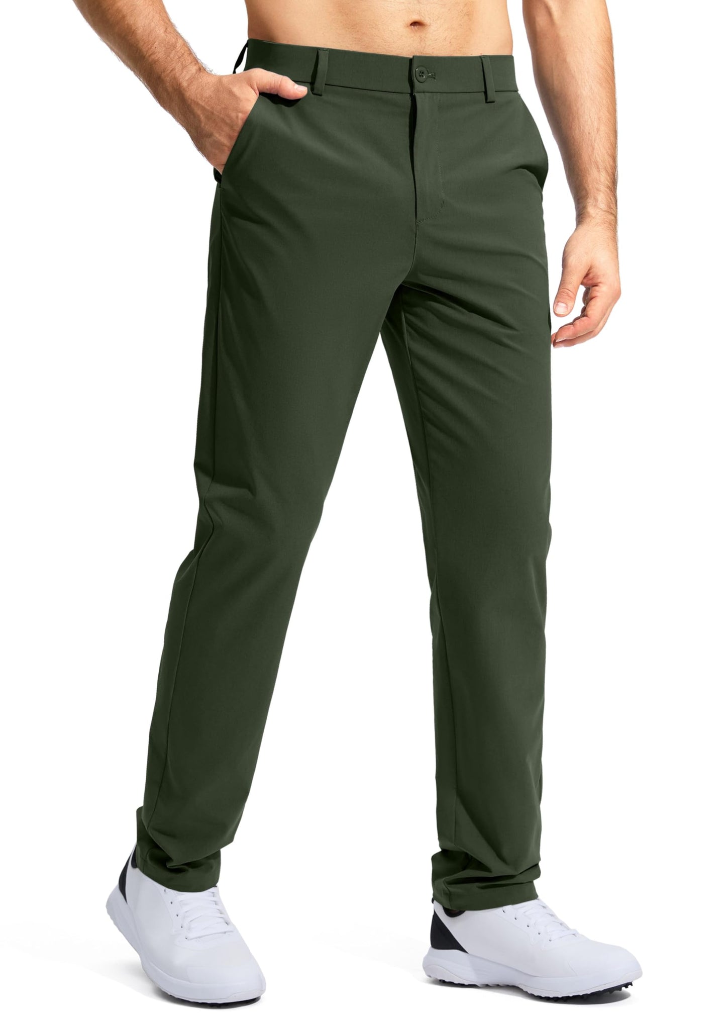 Pudolla Men's Golf Pants Stretch Work Dress Pants Men's Dress Pants 32 Lightweight Quick Dry Trousers with Pockets(Army Green 35Wx32L)