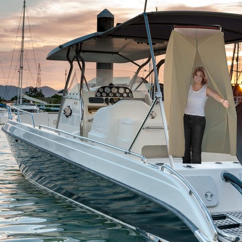 Privacy Tent for Boats - Float Boat Hanging Privacy Curtain Pull-Down Type Suitable for Bimini Top (Khaki)