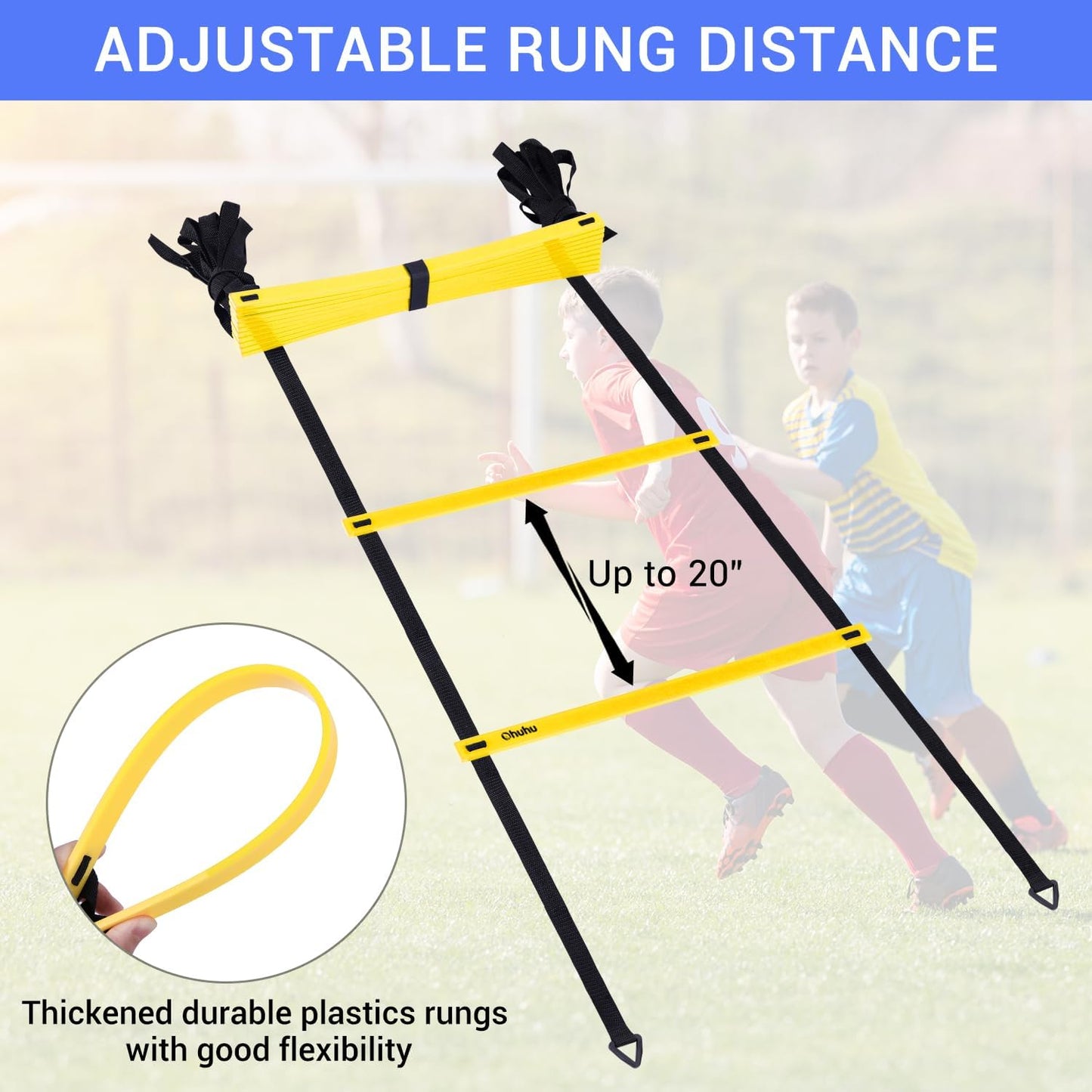 Agility Ladder Speed Training Set - 12 Rung 20ft Exercise Ladder for Soccer, Football & Boxing with Carry Bag