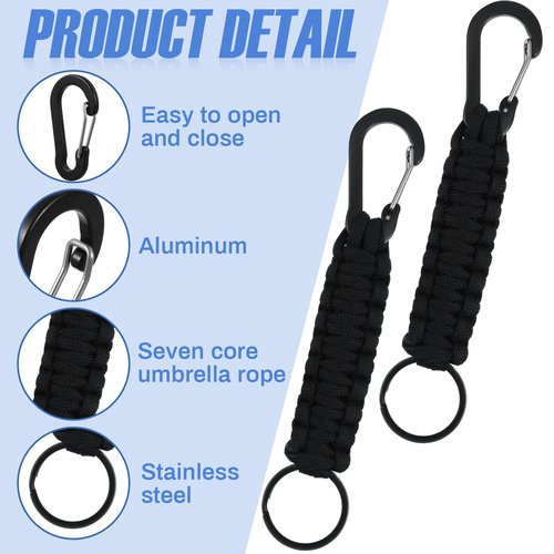Gisafai 12/24/50 Pcs Paracord Keychain 550 Survival Paracord Lanyard Outdoor Camping Fishing Hiking Travailing(Black,50 Pcs)