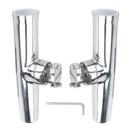 NovelBee 2pcs Stainless Tournament Style Clamp on Fishing Rod Holders,Rail Mount Fishing Rod Pole Holder for Marine Boat Yacht (for Rails 7/8" to 1")