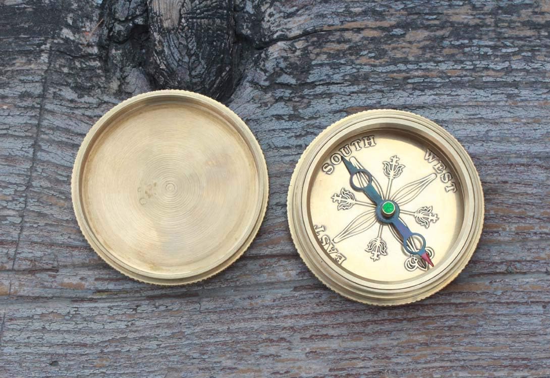 Solid Brass Compass with Leather Case – Engraved Quote “Do Not Go Where The Path May Lead” – Inspirational Gift for Men, Women, Graduates, Travelers, Retirement, Adventure Keepsake