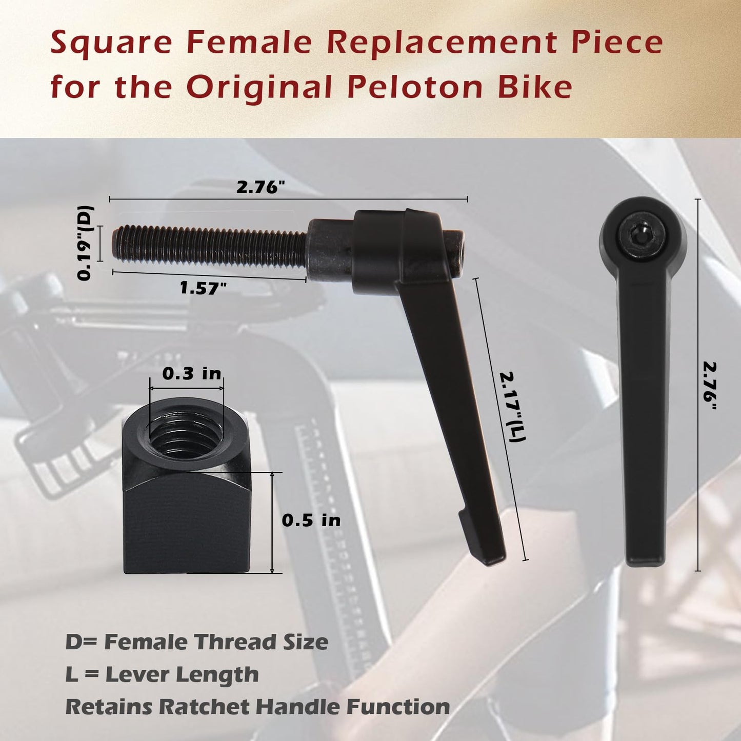 AQDD Exercise Bike Horizontal Seat Adjustment Lever and Square Nut Kit for Peloton Seat Lever Replacement Handle Parts