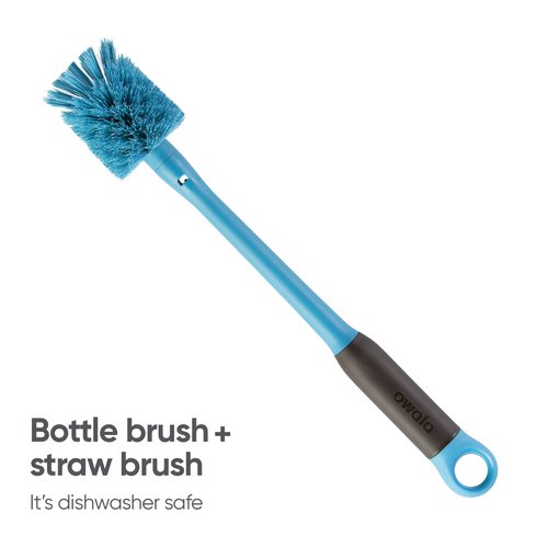 Owala 2-in-1 Water Bottle Brush Cleaner and Water Bottle Straw Cleaner Brush & Silicone Water Bottle Boot, Anti-Slip Protective Sleeve for Water Bottle, Blue
