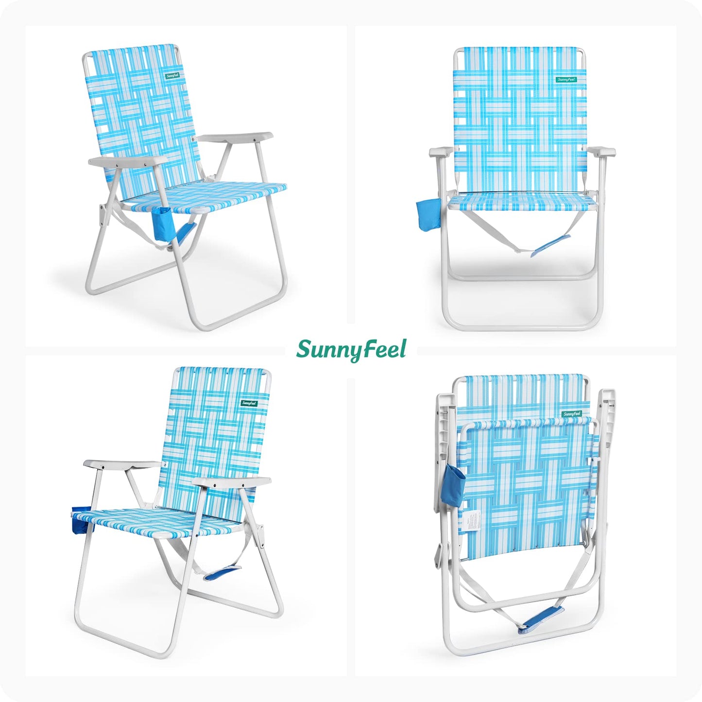 SUNNYFEEL 15" Tall Folding Webbed Beach Chair, Oversized Portable High Seat Sand Chair for Adults Heavy Duty 300 LBS, Foldable Camping Webbed Lawn Chairs for Camp/Outdoor/Travel/Picnic/Concert/Sports