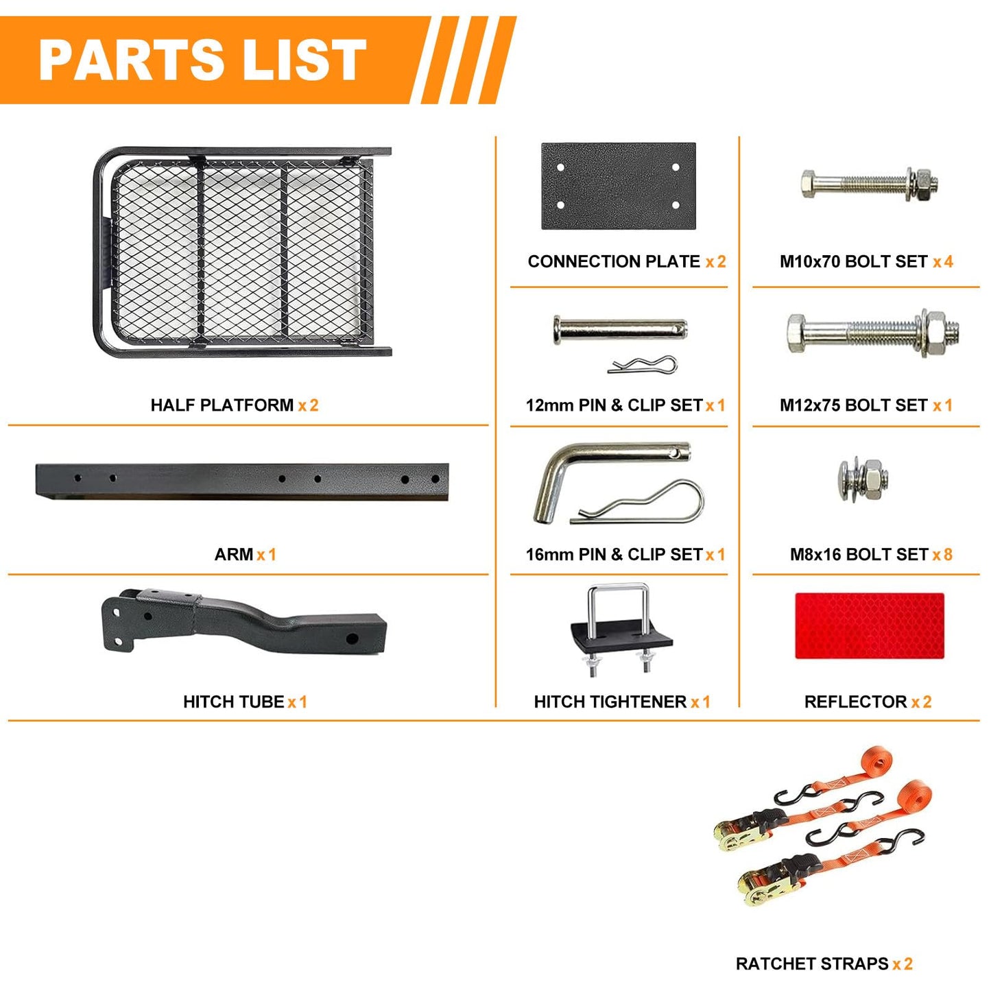 Folding Hitch Mount Cargo Carrier Basket 60x20x6” Rear Luggage Rack Basket,500LBS Capacity,Hitch Mount for 2" Receivers,Powder Coating,Heavy Duty, Durable,Easy Assembly,Straps Stabilizer