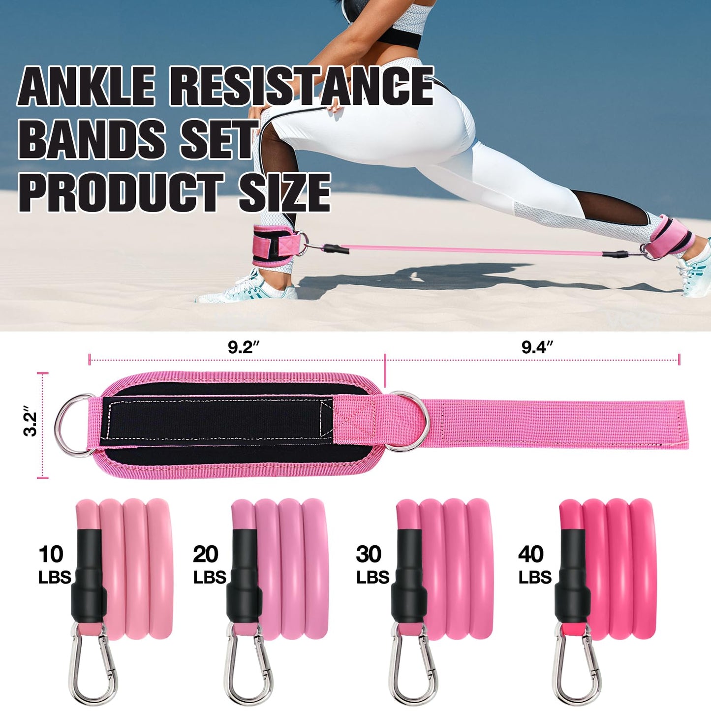 Ankle Resistance Bands with Cuffs,Exercise Bands for Working Out,Ankle Strap with 4PCS Resistance Band for Butt Lift Women,at Home Workout Equipment for Kickbacks Hip Fitness Training