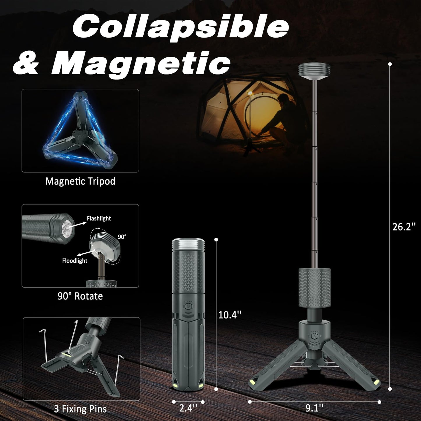 ISUNMEA Camping Lantern Telescopic, Portable Collapsible Magnetic Camping Lamp w/ 10500mAh, IPX7 Waterproof Rechargeable Flashlight, Foldable Camping Light for Hiking, Camping, Emergency, Fishing