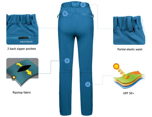 Little Donkey Andy Women's Fleece Lined Hiking Ski Pants, Winter Windproof Snow Pants,Water Repellent Blue/Blue S