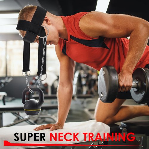 Leesvilary Neck Harness for Weight Lifting Training Head Neck Workout Equipment Neck Exerciser Trainer with Steel Chain and Adjustable Neoprene Strap Neck Strengthener for Home Gym