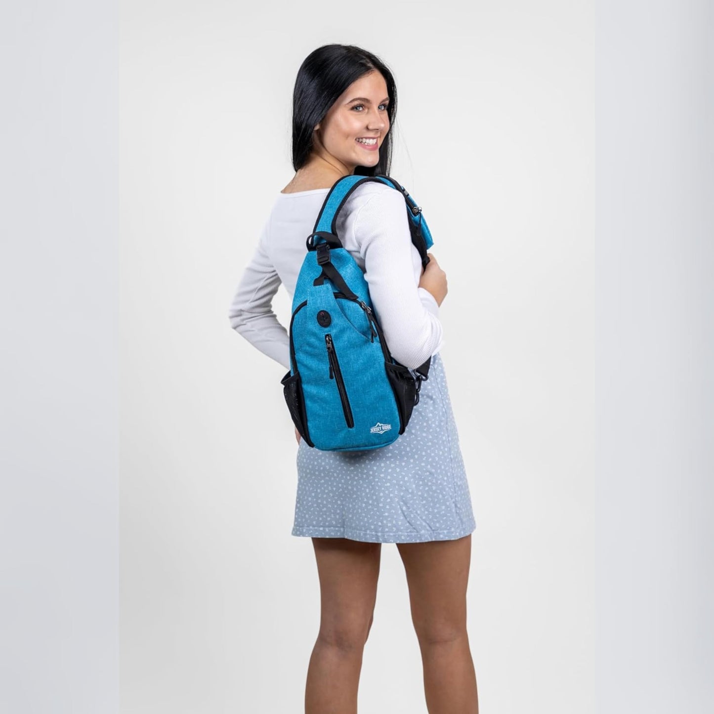 JERSEY RIDGE Crossbody Sling Bag – Anti-Theft Carryall Daypack Backpack with Adjustable Chest Strap for Travel or Hiking (Blue)