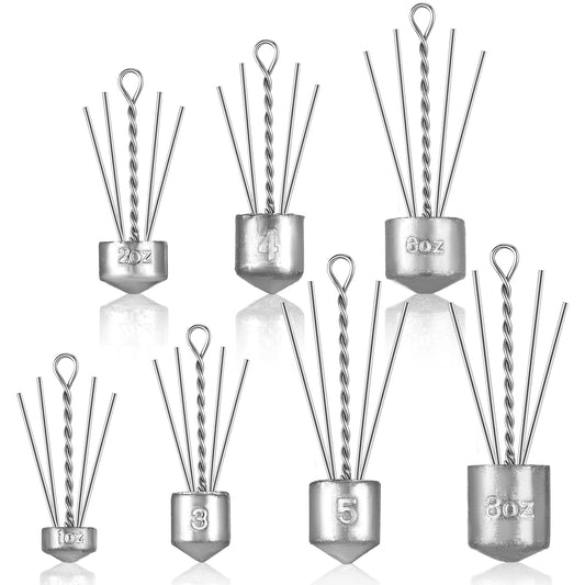 Jenaai Sputnik Sinker Long Tail Surf Fishing Weights Spider Weights for Saltwater Equipment Fishing Ocean Beach Casting Fishing Bottom Holder, Silver (1 Oz-8 oz,7 Pcs)