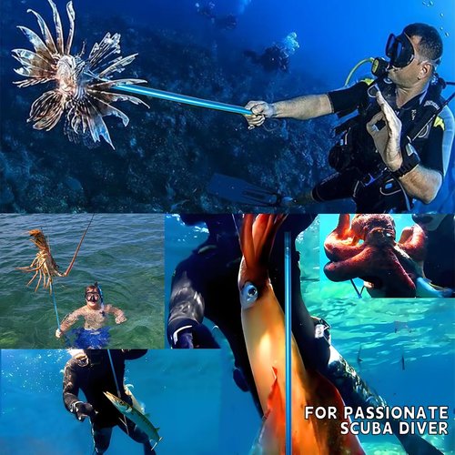 SINGMATOOLS Spearfishing Pole Hawaiian Sling Fishing Spear Set Fiberglass Pole Spear Harpoon Spearfishing Gear 3 Prong Paralyzer Tips 5.5'. Fish Stringer Travel Bag Included Spear Fishing Equipment