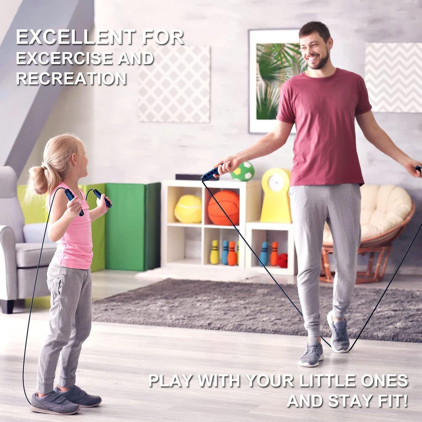 Jump Rope From Only U, Workout, Fitness, Exercise Equipment, Home Gym, Men Women and kids, Health, (Multiple Colors) (Black)