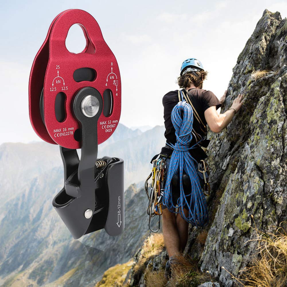 Keenso Climbing Pulley Wheel Single Pulley Pulley Wheel,4KN Aluminium Duty Single Rope Pulley Block Climbing Pulley for 8-12mm Rope Climbing Pulley Pulleys