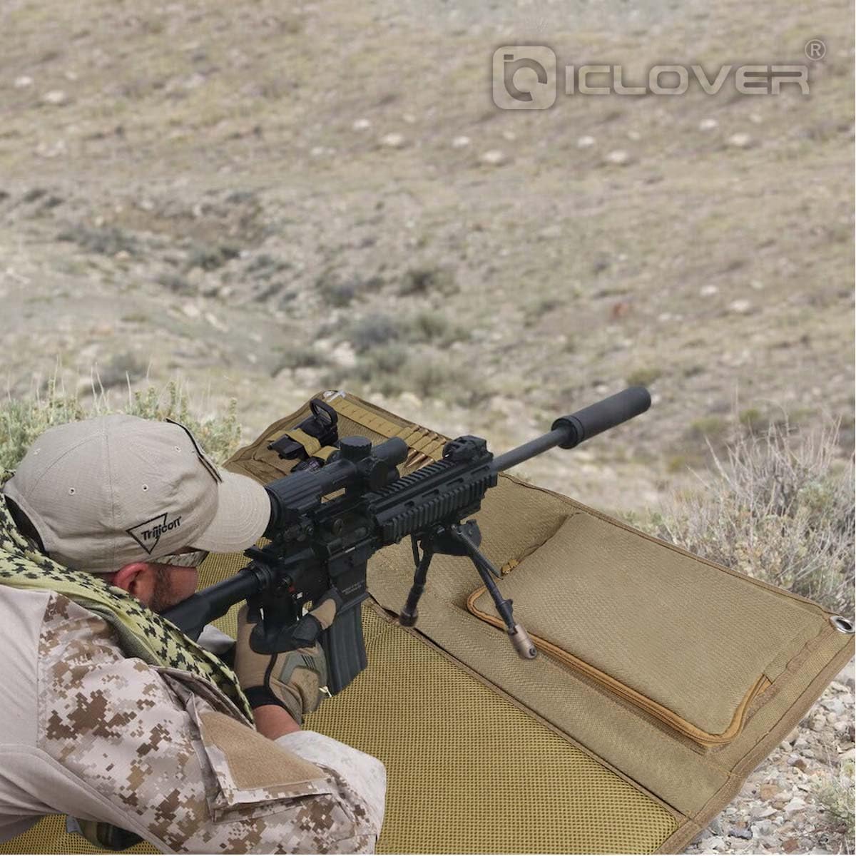 IC ICLOVER Shooting Mat, Tactical Prone Padded Shooting Mats, with 2 Pockets & Molle Webbings & Bipod Holder, Extra Large Non-Slip Waterproof Foldable Pad Blanket for Long Range Rifle Shooting Hunting
