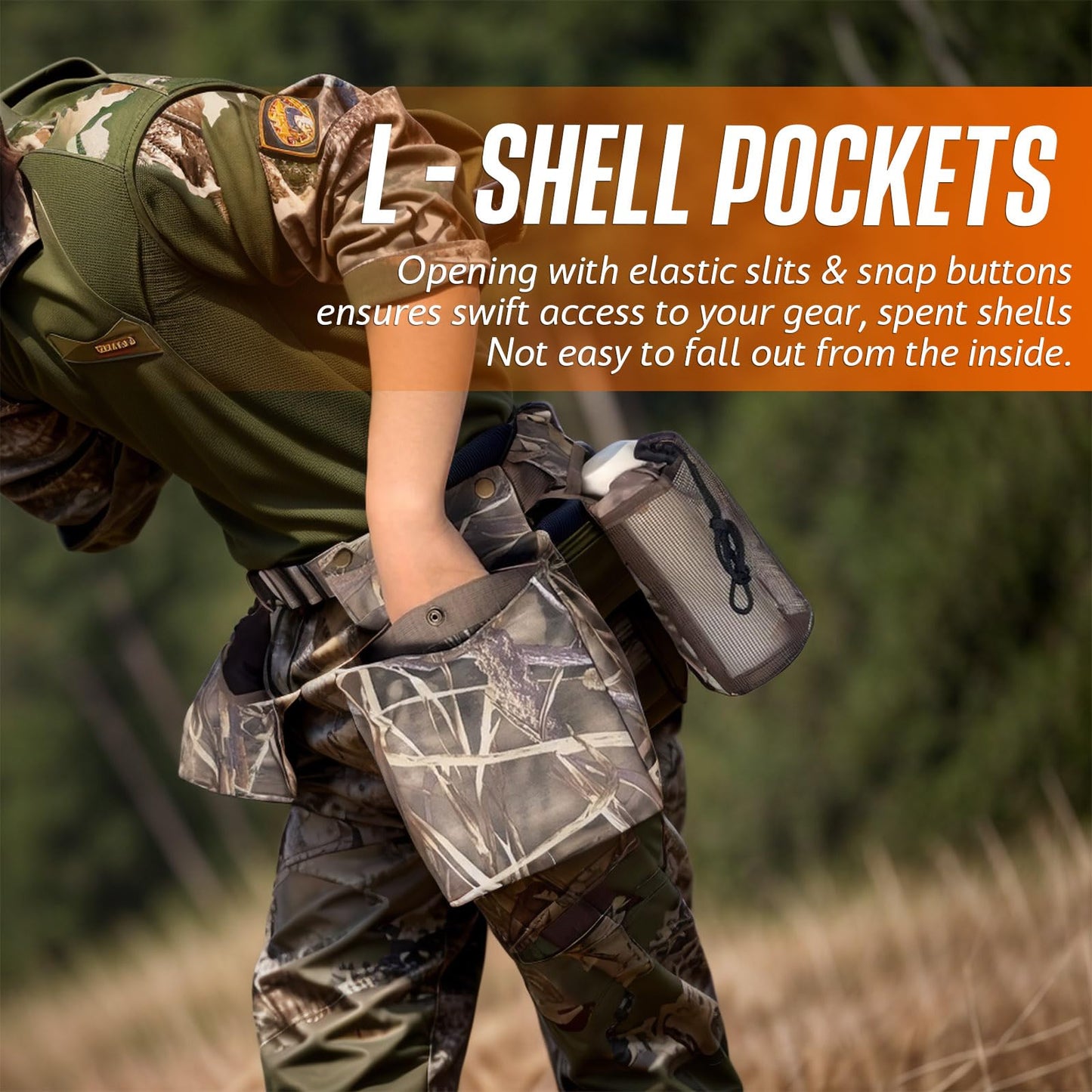 IC ICLOVER Dove Hunting Belt - Adjustable Field and Game Belt, 4in1 with Bird Game Bag, 2 Shell Pocket, Water Bottle Carrier, Lightweight Waterproof Sporting Clays Upland Game Dove Hunting Gear