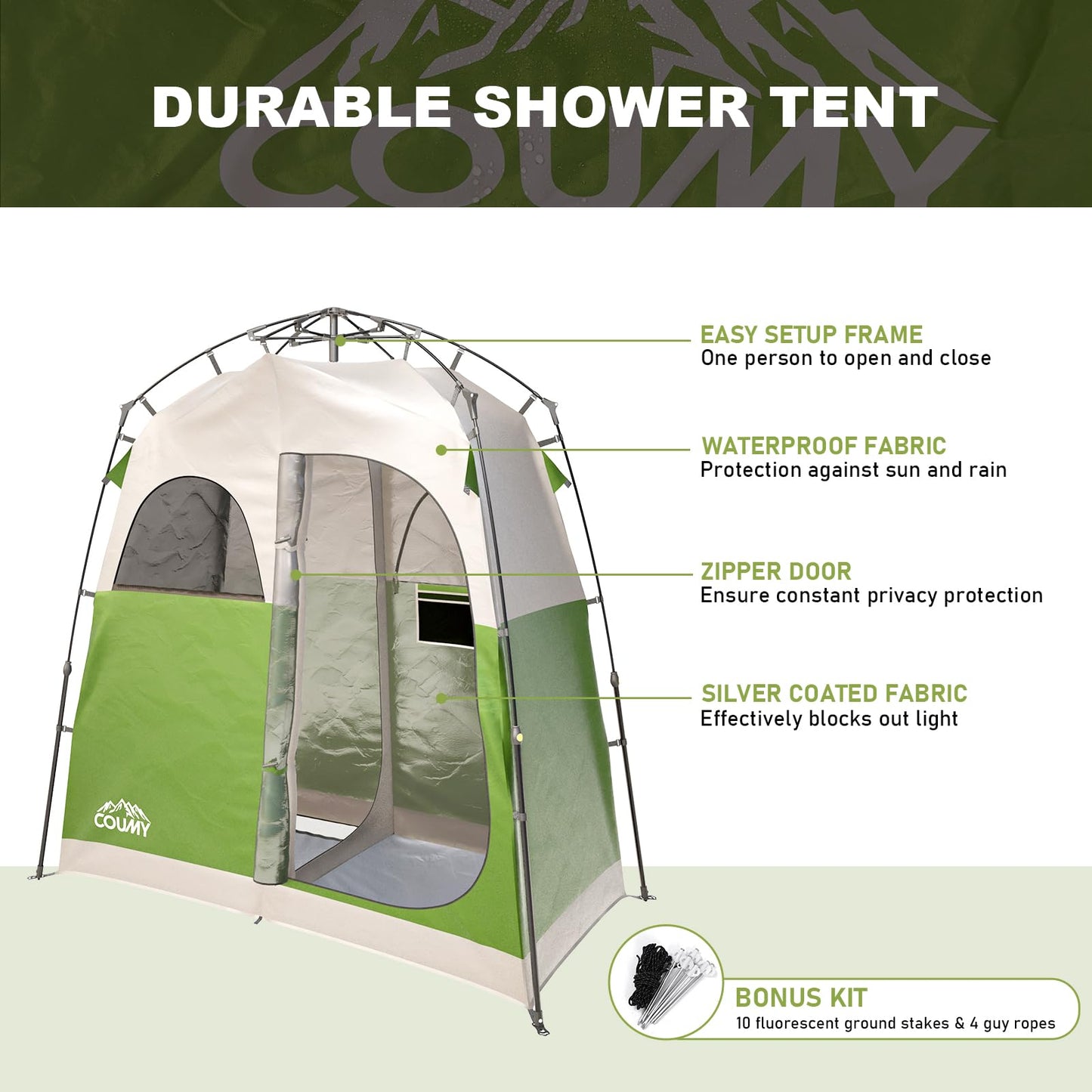 Coumy 2 Rooms Instant Pop-up Camping Shower Tent Privacy Shelter,Portable Outdoor Shower,Changing Room,Sun Shelter for Camping,Beach Hiking,and Fishing