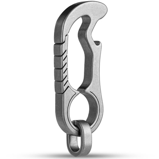 TISUR Titanium Carabiner Keychain Clip, Heavy Duty EDC Carabiner, Anti-Lost Key Ring Holder, Mens Key Chain Hooks(Grey Large - with bottle opener)