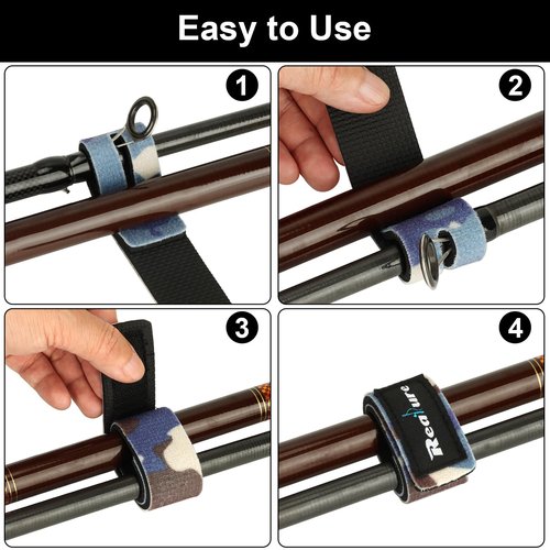 Realure 12 Pcs Fishing Rod Straps, Adjustable Fishing Rod Straps, Elastic Neoprene Fishing Rod Bands Straps, for Fixed Sea Fishing Rods Belt Gear Rods Wrap Protectors Ties