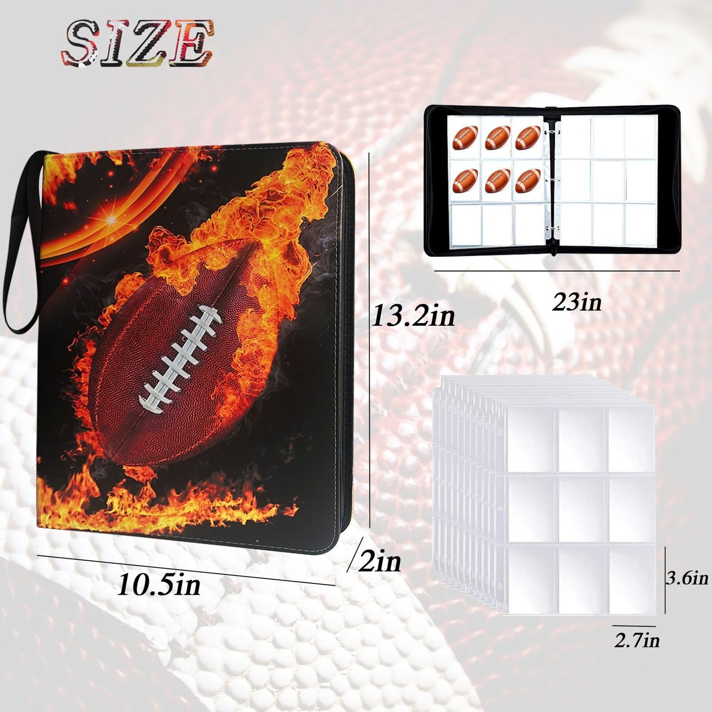 Football Card Binder 900 Pockets, Trading Card Binder Holder with 50 Removable Sleeves Fits 900 Sport Cards, Football Card Gifts Collector Album with Zipper Storage Display Case